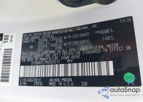 2021 Toyota Sienna Xse from USA, damaged, VIN 5TDDRKEC7MS005513